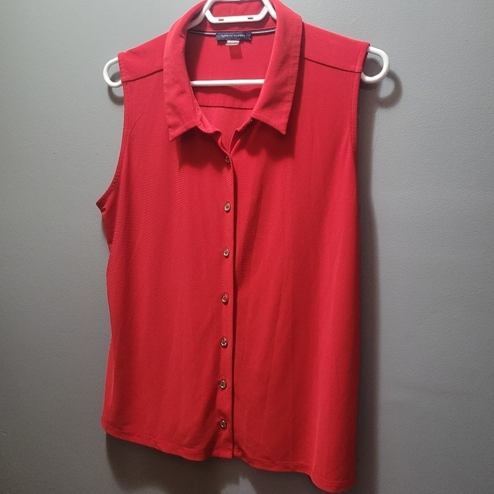 Tommy Hilfiger Red Sleeveless Button-Up Top Size XL